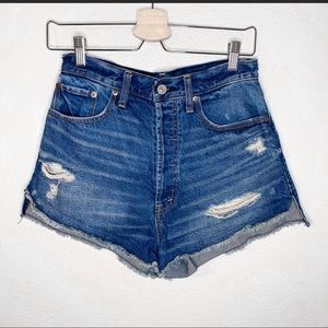 Abercrombie & Fitch Button Fly High Rise Distressed Shorts